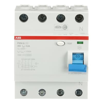 Устройство защитного отключения (УЗО) ABB F204 A-25/0.3 Тип-A  4P 25A 300мА 2CSF204101R3250
