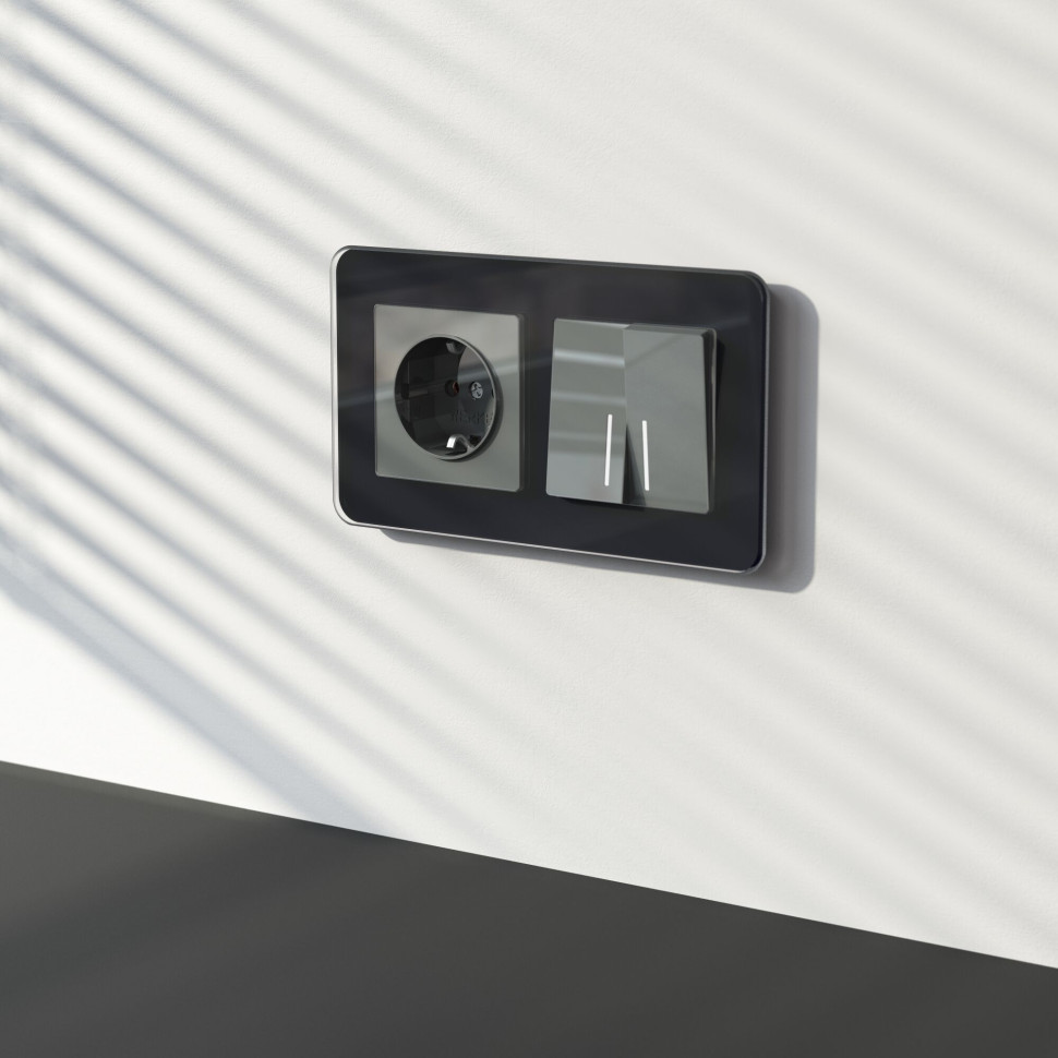 Выключатель двухклавишный проходной с подсветкой (графит акрил) W1122144