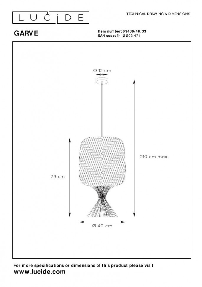 Подвесной светильник Lucide Garve 03436/40/33