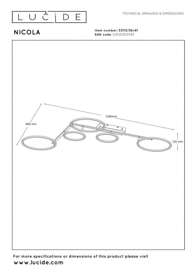 Потолочный светильник Lucide Nicola 53113/36/41