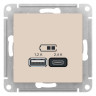 Зарядное устройство USB Type - A+C (5В/2,4 А, 2х5В/1,2 А) Systeme Electric Atlas Design бежевое ATN000239