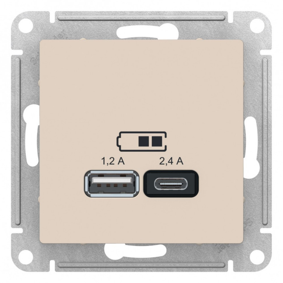 Зарядное устройство USB Type - A+C (5В/2,4 А, 2х5В/1,2 А) Systeme Electric Atlas Design бежевое ATN000239