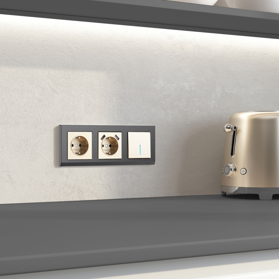 Выключатель одноклавишный проходной с подсветкой (шампань) W1112111