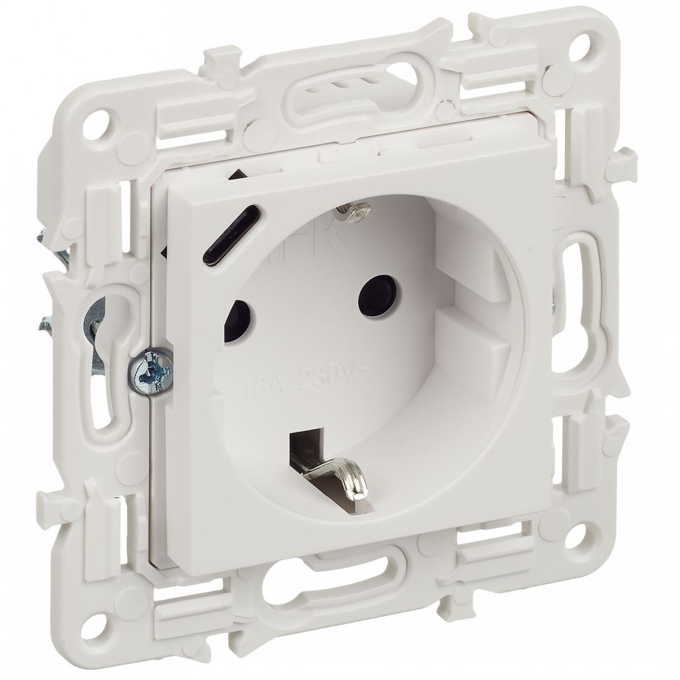 IEK SKANDY Розетка с заземлением с защитными шторками 16А с USB C 18Вт SK-R17W арктический белый , SK-R14-16-U14-018-K0