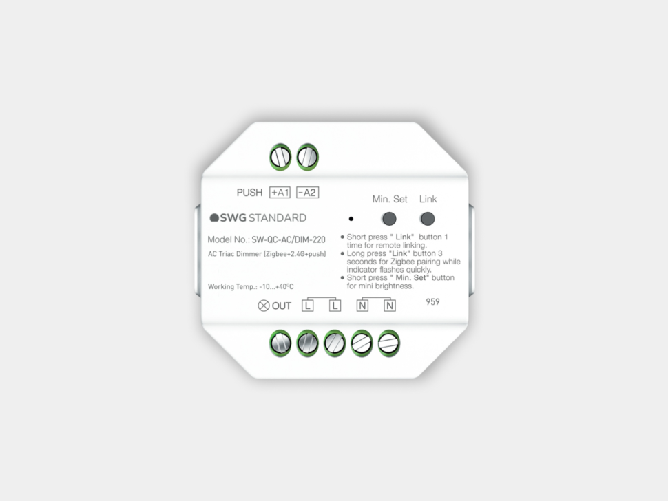  SWG Standard Универсальный диммер TRIAC 220В, Zigbee 3.0 + 2.4G + Push