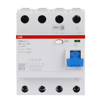 Устройство защитного отключения (УЗО) ABB F204 A-63/0.3 Тип-A  4P 63A 300мА 2CSF204101R3630