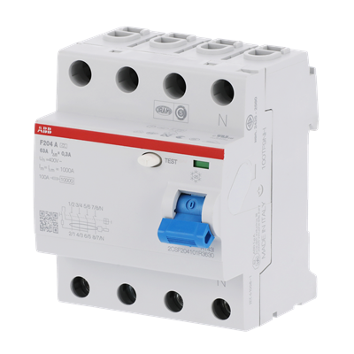 Устройство защитного отключения (УЗО) ABB F204 A-63/0.3 Тип-A  4P 63A 300мА 2CSF204101R3630
