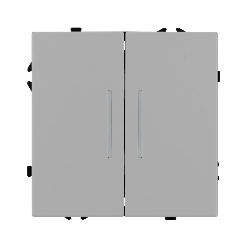 Выключатель двухклавишный проходной с подсветкой LED, NEO PLUS (Светло серый)  