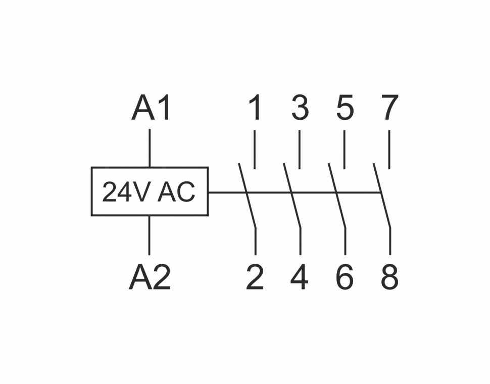 Контактор модульный (Ампер-25 / Волт-24 АС / Контакт-4NO) ST25-40/24