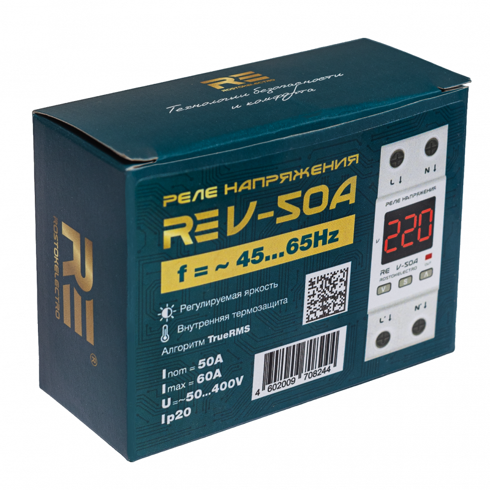Реле напряжения 50А ROSTOKELECTRO (DigiTop) RE V-50A