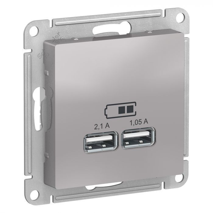 Зарядное устройство USB Type - A (5В, 1 порт x 2,1 А / 2 порта х 1,05 А) Systeme Electric Atlas Design алюминий ATN000333