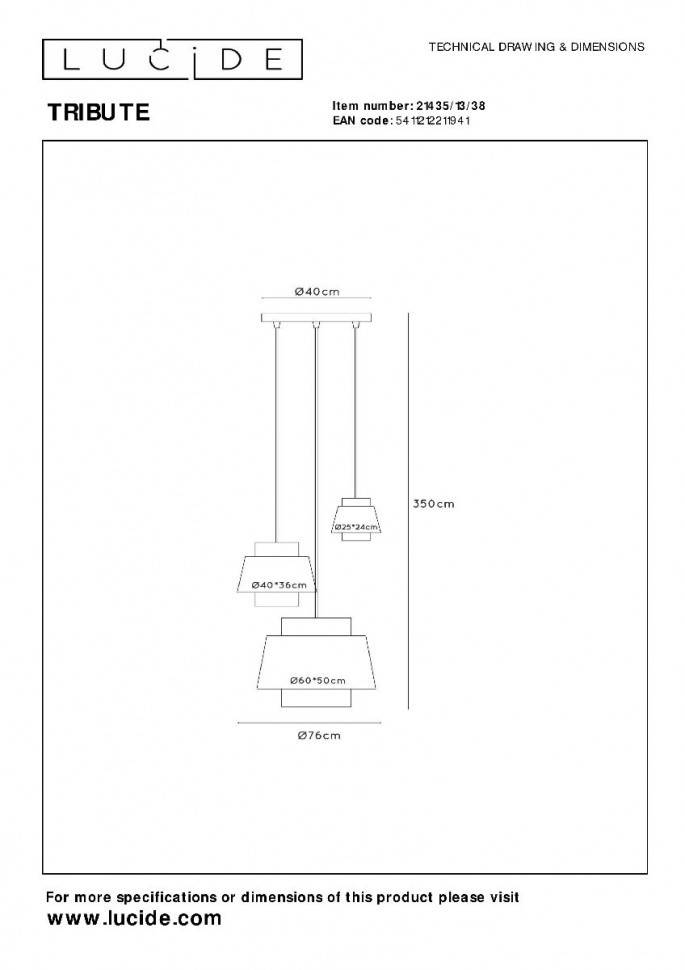 Подвесной светильник Lucide Tribute 21435/13/38