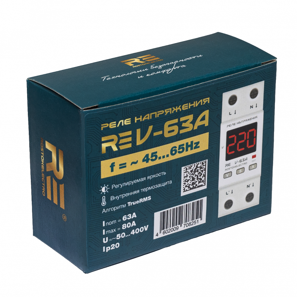 Реле напряжения 63А ROSTOKELECTRO (DigiTop) RE V-63A