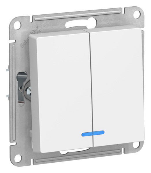 Выключатель двухклавишный Systeme Electric Atlas Design с подсветкой, Лотос ATN001353
