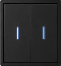 Выключатель двухклавишный проходной с подсветкой LED,  (черный)