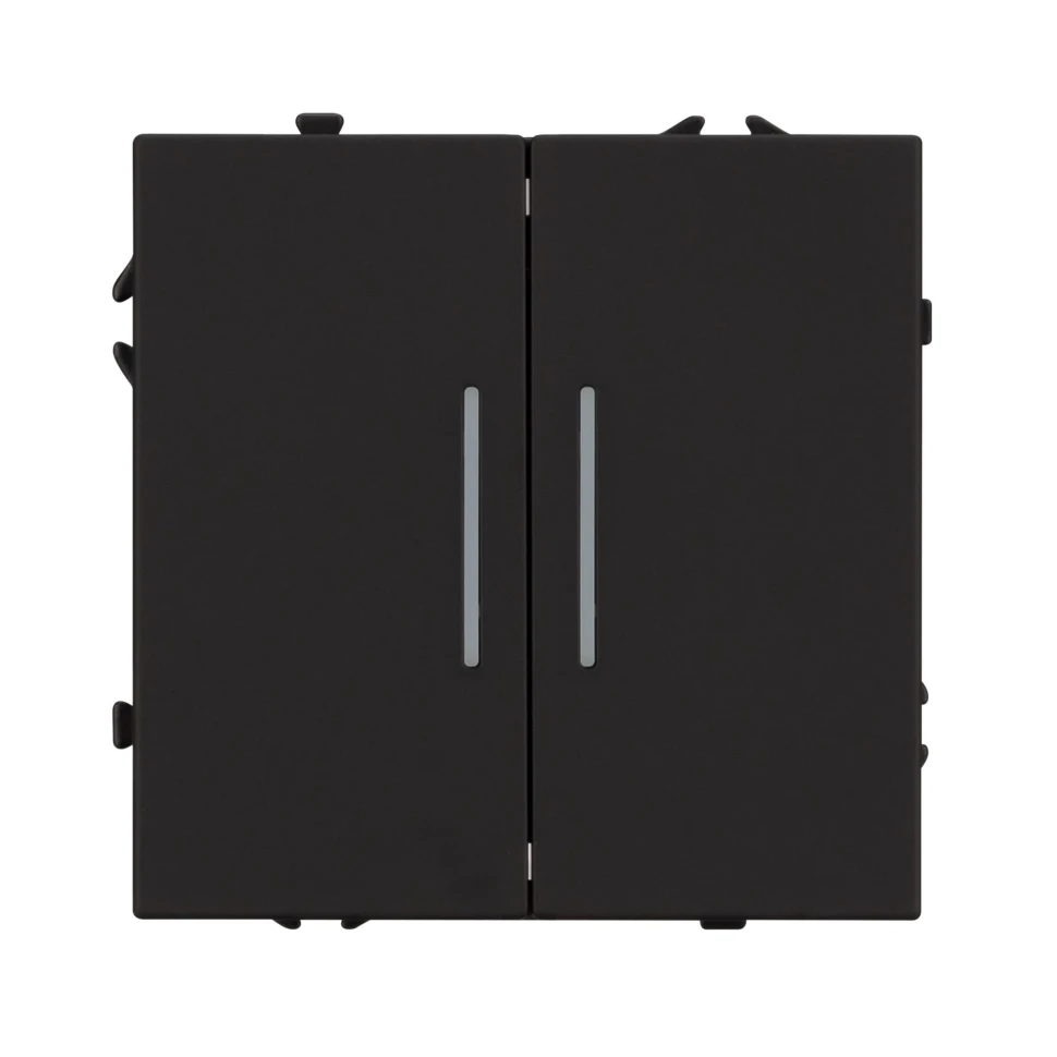 Выключатель двухклавишный проходной с подсветкой LED, NEO PLUS   (черный)