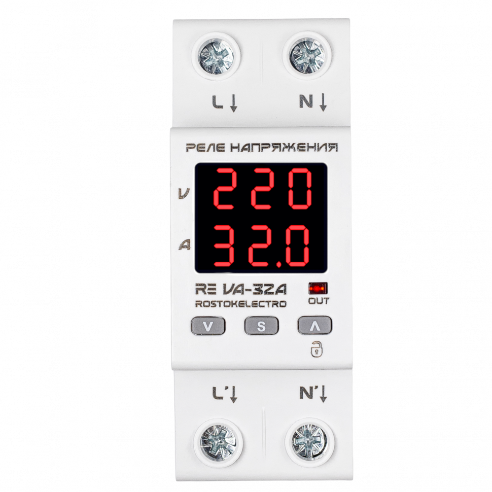 Реле напряжения c контролем тока 32A ROSTOKELECTRO (DigiTop) RE VA-32A