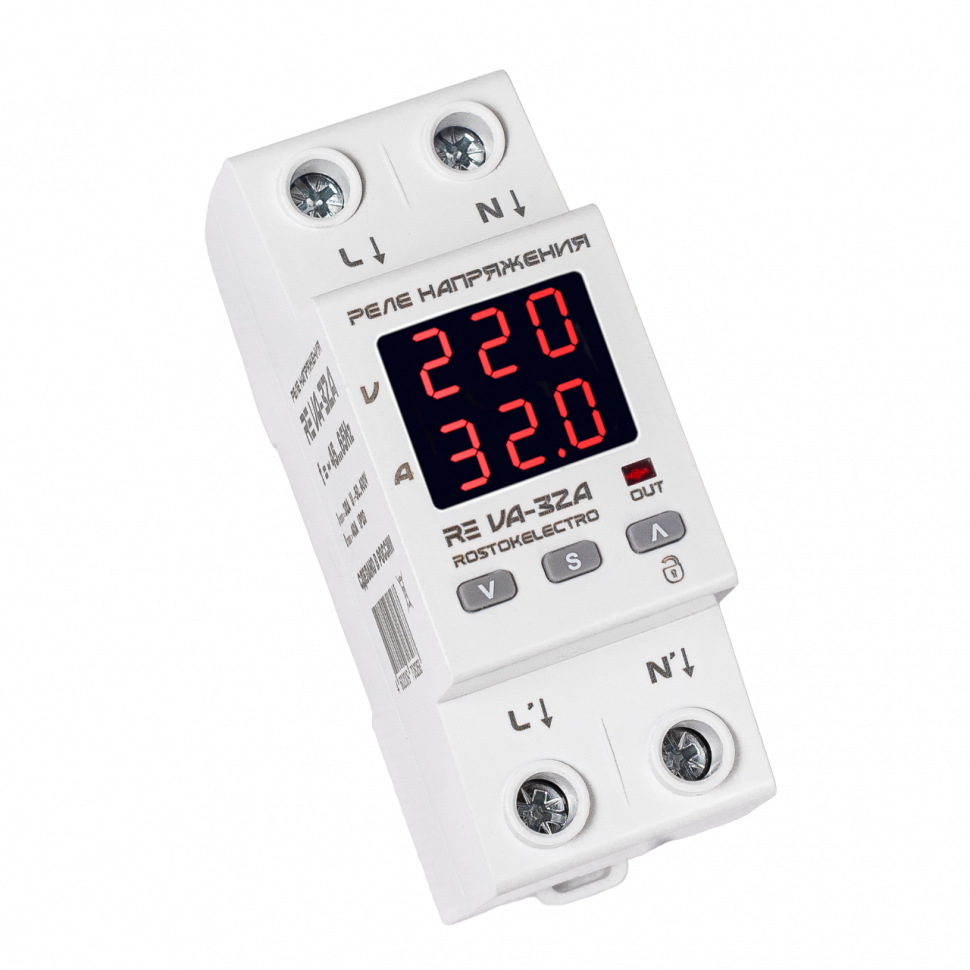 Реле напряжения c контролем тока 32A ROSTOKELECTRO (DigiTop) RE VA-32A