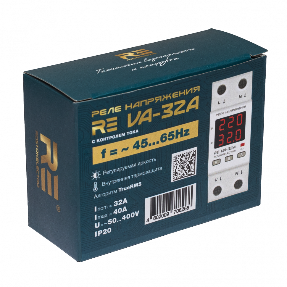 Реле напряжения c контролем тока 32A ROSTOKELECTRO (DigiTop) RE VA-32A