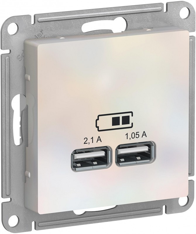 Зарядное устройство USB Type - A (5В, 1 порт x 2,1 А / 2 порта х 1,05 А) Systeme Electric Atlas Design жемчуг ATN000433