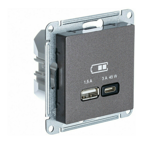 Зарядное устройство USB Type - A+C 45W высокоскоростная зарядка QC, PD Systeme Electric Atlas Design мокко ATN000629