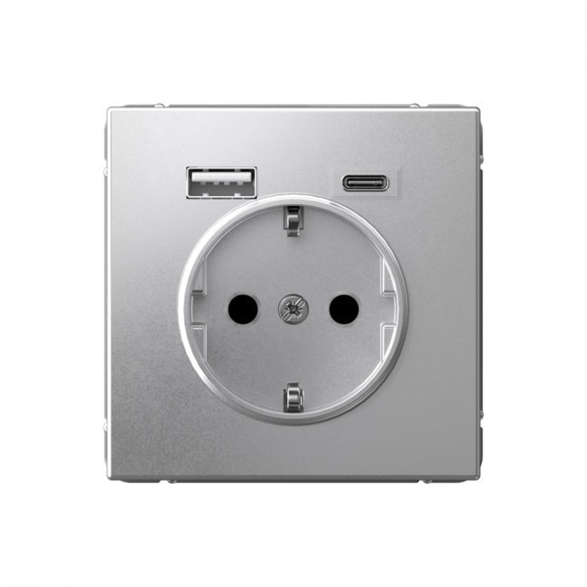Розетка силовая 16A + USB A+C 2,4/3,0 А, 2 порта 1,5 А Schneider Electric Art Gallery Алюминий GAL000332