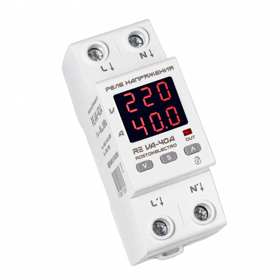 Реле напряжения c контролем тока 40A ROSTOKELECTRO (DigiTop) RE VA-40A