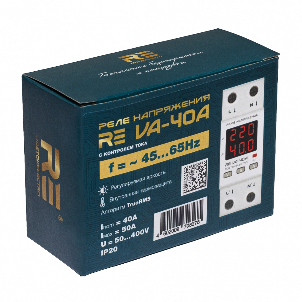 Реле напряжения c контролем тока 40A ROSTOKELECTRO (DigiTop) RE VA-40A