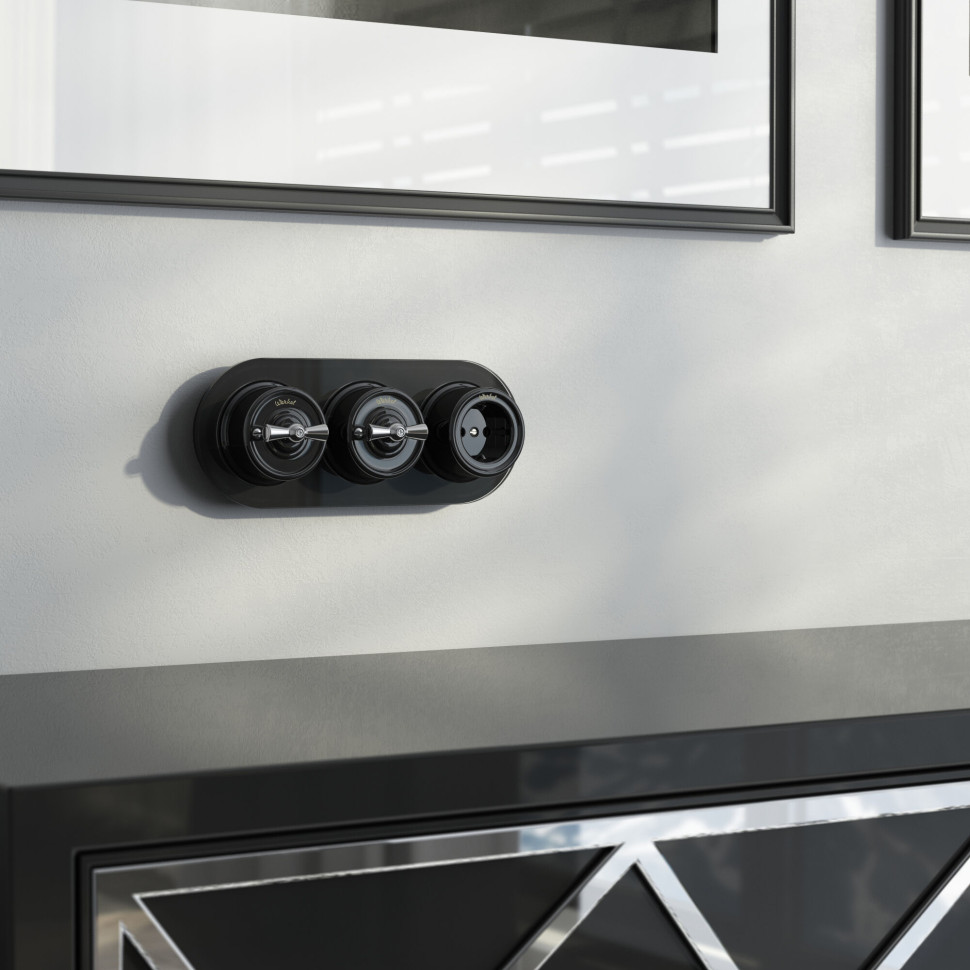 Переключатель/выключатель одноклавишный черный Ретро W5612008