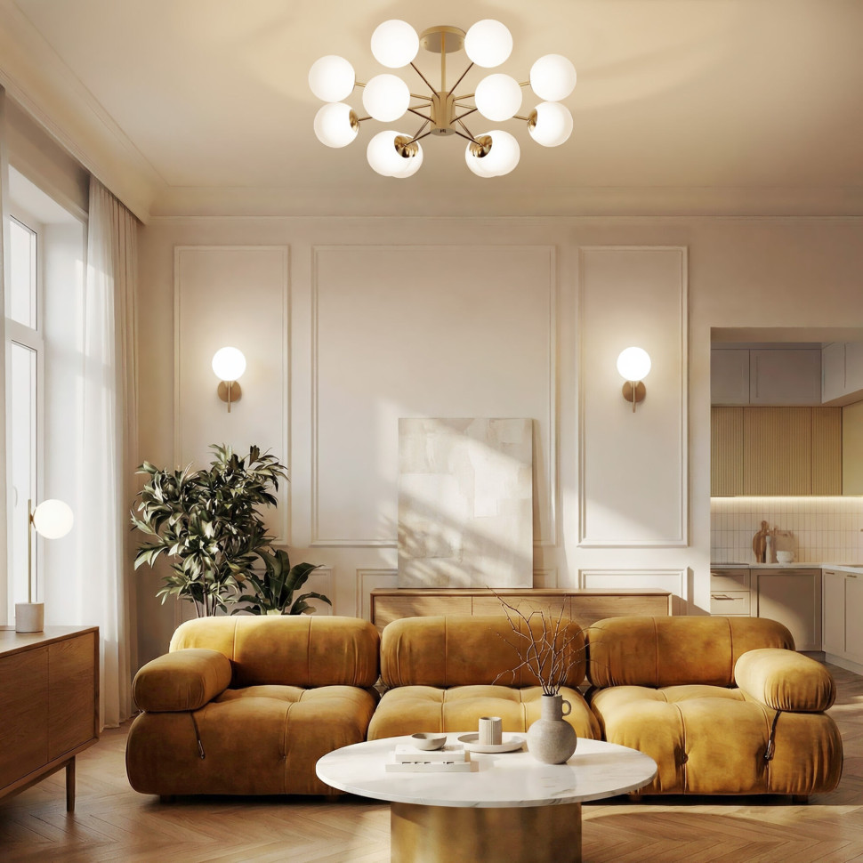 Потолочный светильник со стеклянными плафонами 502002/12 латунь