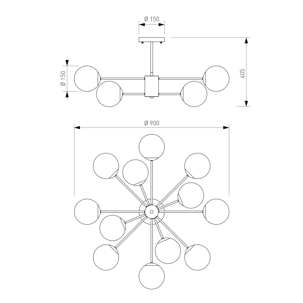 Потолочный светильник со стеклянными плафонами 502002/12 латунь