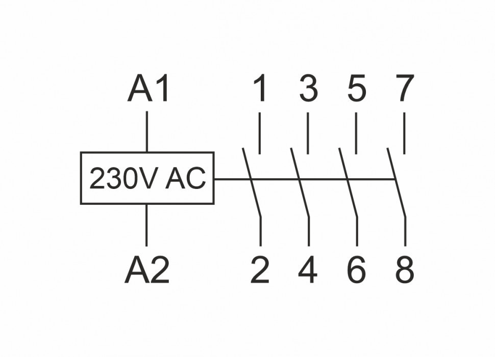 Контактор модульный (Ампер-40 / Волт-230 АС / Контакт-4NO) ST40-40