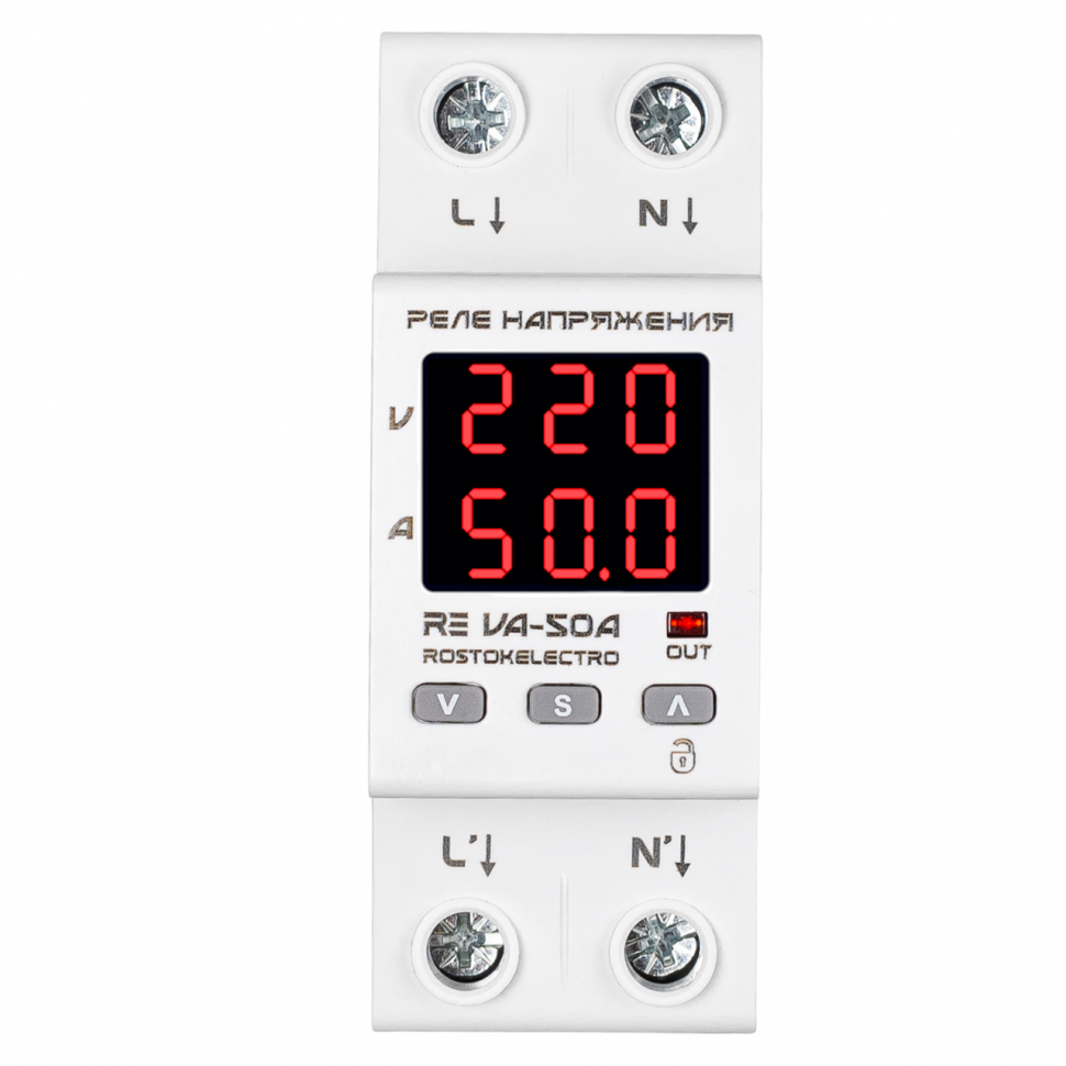 Реле напряжения c контролем тока 50A ROSTOKELECTRO (DigiTop) RE VA-50A