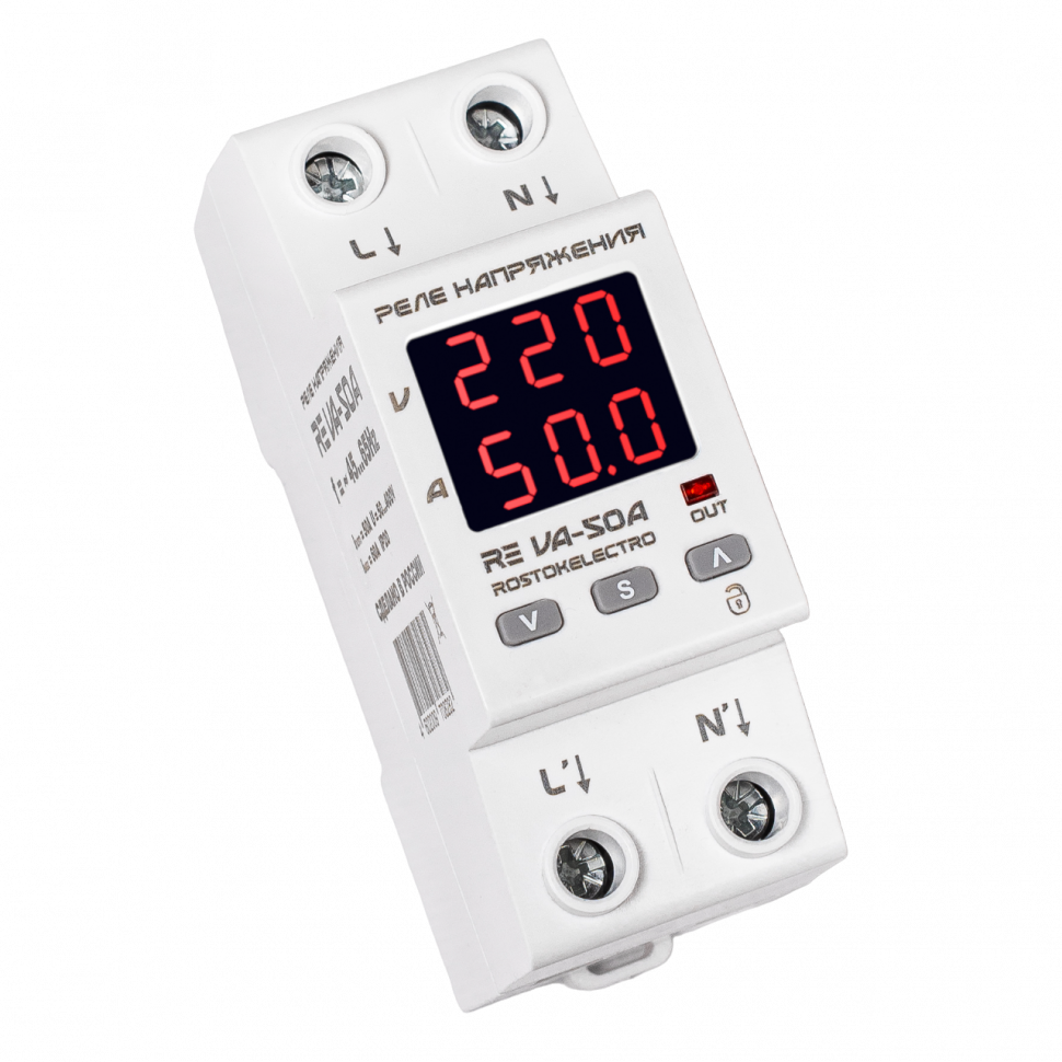 Реле напряжения c контролем тока 50A ROSTOKELECTRO (DigiTop) RE VA-50A