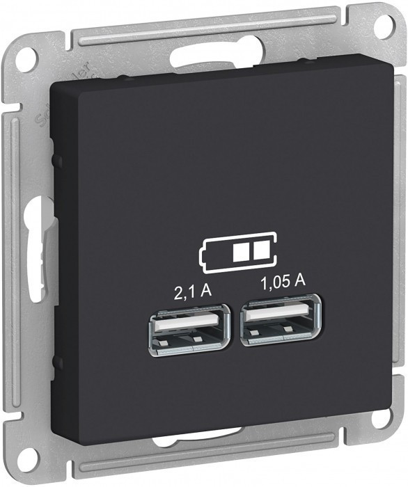 Зарядное устройство USB Type - A (5В, 1 порт x 2,1 А / 2 порта х 1,05 А) Systeme Electric Atlas Design карбон ATN001033