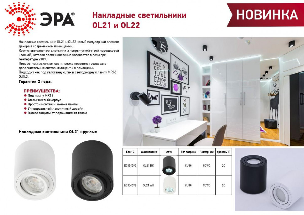 Накладной светильник Эра OL22 BK Б0054395