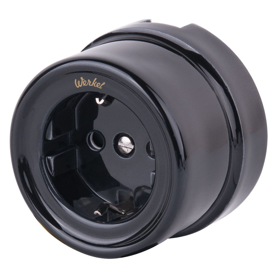 Розетка с заземлением черный ретро W5671008