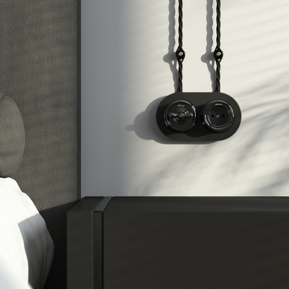 Розетка с заземлением черный ретро W5671008