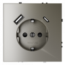 Розетка встраиваемая VOLTUM S70 с заземлением и защитными шторками, 16А, с USB, A+С, (шелк) VLS040504