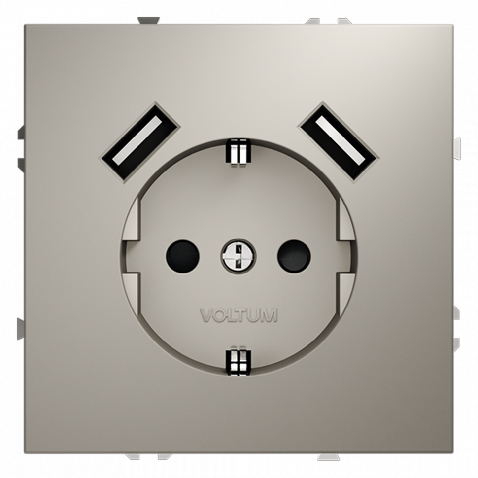 Розетка встраиваемая VOLTUM S70 с заземлением и защитными шторками, 16А, с USB, A+A, (кашемир) VLS040403