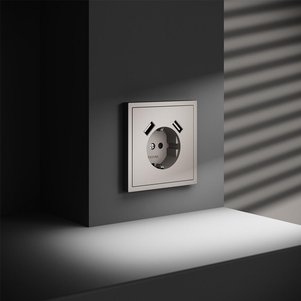Розетка встраиваемая VOLTUM S70 с заземлением и защитными шторками, 16А, с USB, A+A, (кашемир) VLS040403