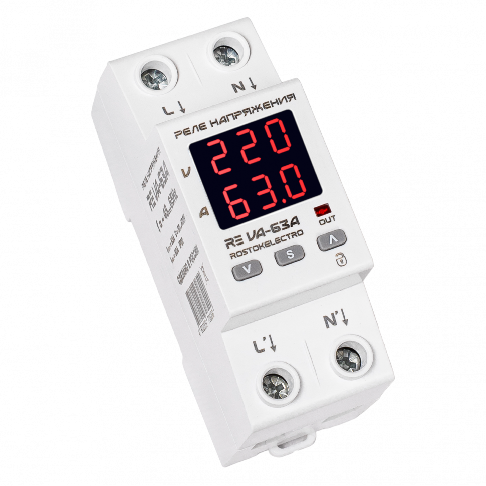 Реле напряжения c контролем тока 63A ROSTOKELECTRO (DigiTop) RE VA-63A