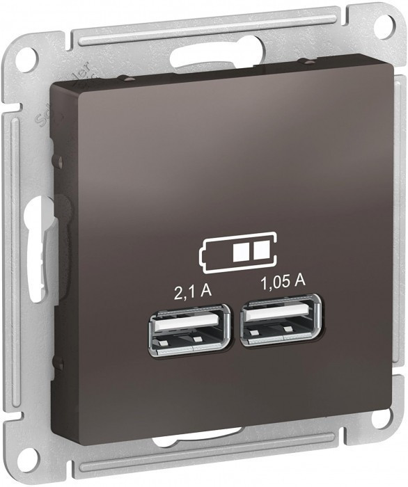 Зарядное устройство USB Type - A (5В, 1 порт x 2,1 А / 2 порта х 1,05 А) Systeme Electric Atlas Design мокко ATN000633