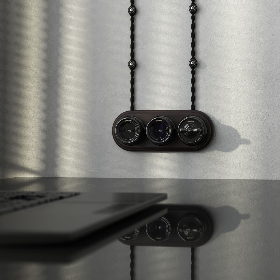 Выключатель на 4 положения двухклавишный черный ретро W5620008