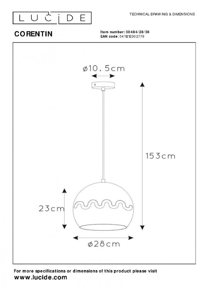 Подвесной светильник Lucide Corentin 30484/28/36