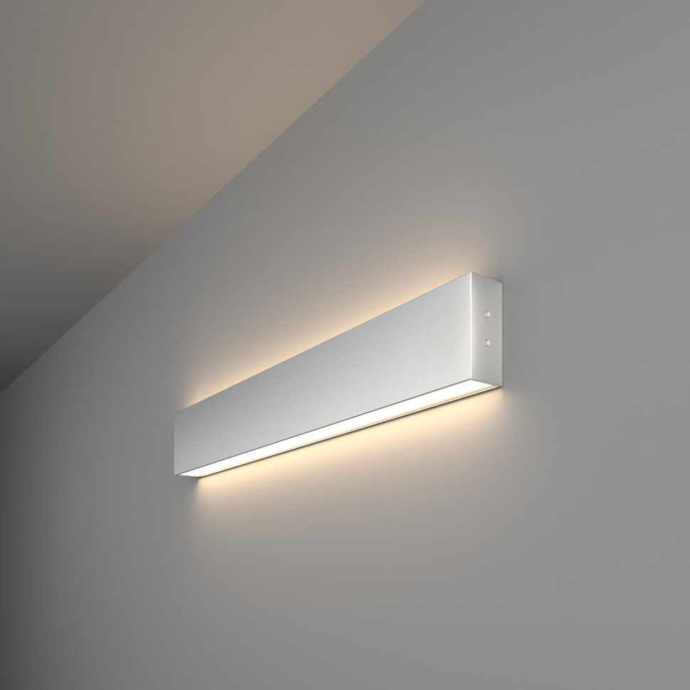 Линейный светодиодный накладной двусторонний светильник 53см 20Вт 3000К серебряный 101-100-40-53