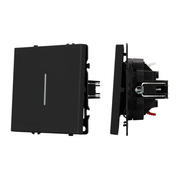 Выключатель одноклавишный проходной с подсветкой LED, NEO PLUS  (черный)