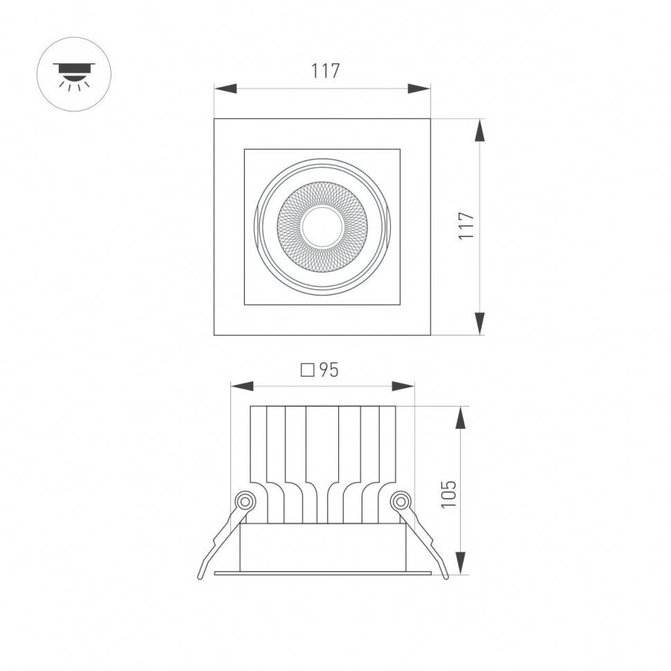 Встраиваемый карданный светильник Arlight MS-VORTEX-BUILT-S117x117-20W Warm3000 (WH-WH, 20 deg, 230V) (IP20 Металл) 057916