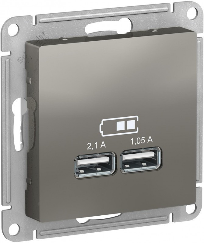 Зарядное устройство USB Schneider Electric Atlas Design сталь ATN000933