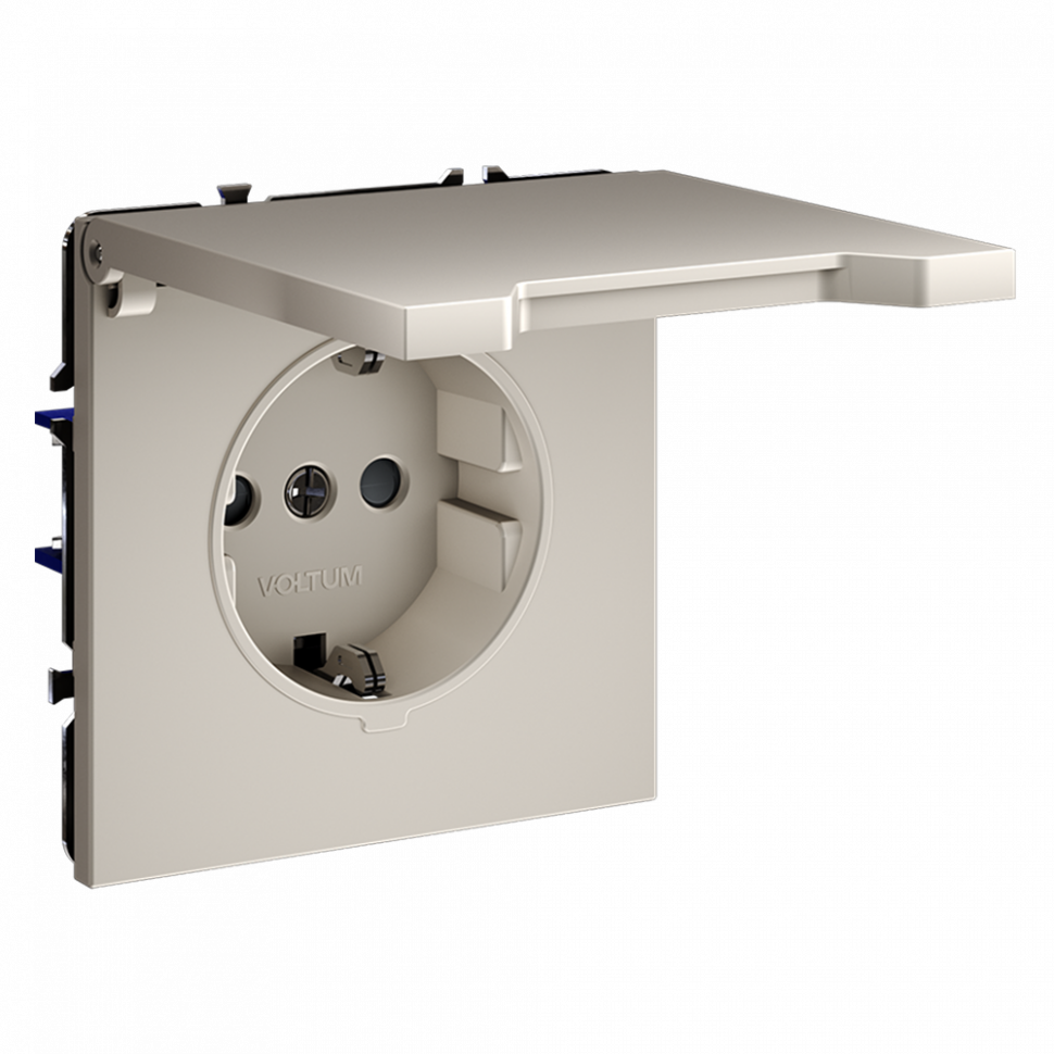 Розетка встраиваемая VOLTUM S70 с заземлением, защитными шторками и крышкой 16А, (кашемир) VLS040303